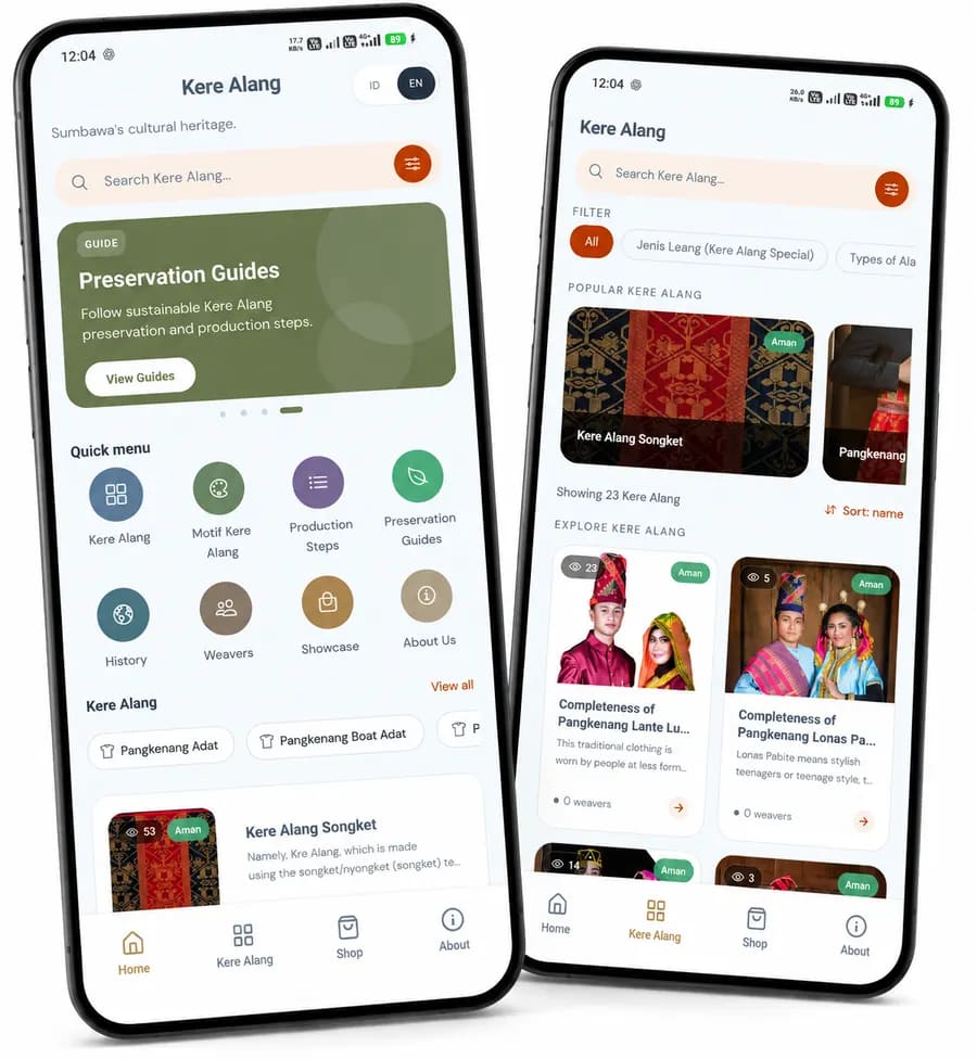 Kere Alang Sumbawa app preview on phones